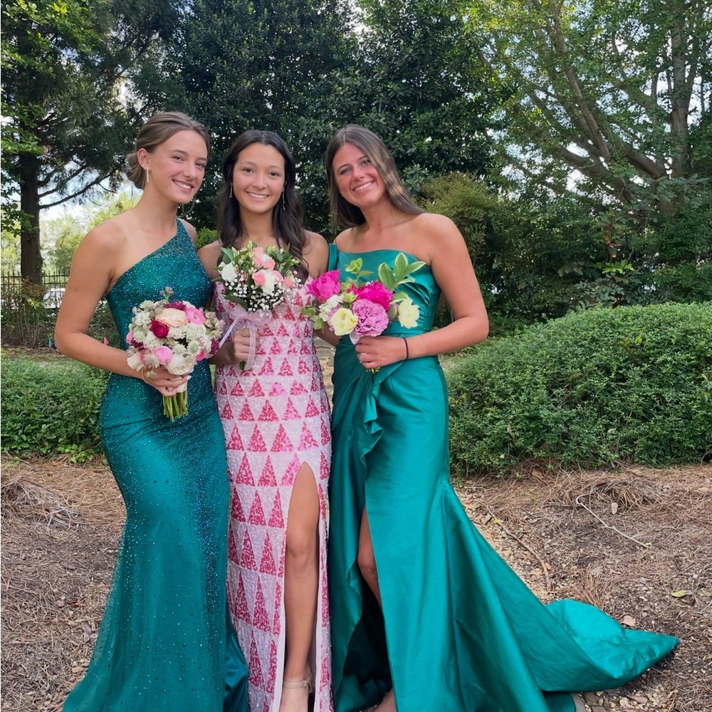 Pink Patterned Strapless Dress - image 2